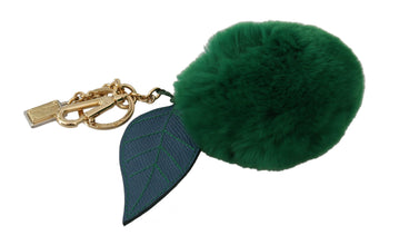 Green Leather Fur Gold Clasp Keyring Women Keychain Dolce & Gabbana