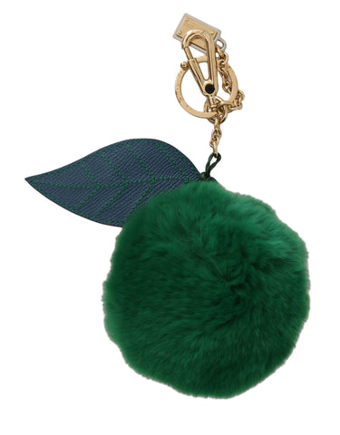 Green Leather Fur Gold Clasp Keyring Women Keychain Dolce & Gabbana