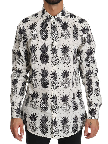 White Pineapple Cotton Top Shirt Dolce & Gabbana