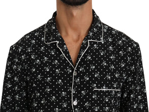 Black Skull Print Silk Sleepwear Shirt Dolce & Gabbana