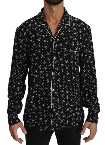 Black Skull Print Silk Sleepwear Shirt Dolce & Gabbana