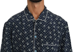 Blue Skull Print Silk Top Sleepwear Shirt Dolce & Gabbana