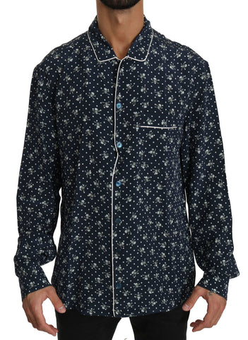 Blue Skull Print Silk Top Sleepwear Shirt Dolce & Gabbana