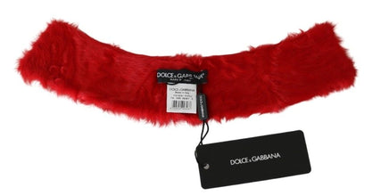 Red Fur Neck Collar Wrap Lambskin Scarf Dolce & Gabbana