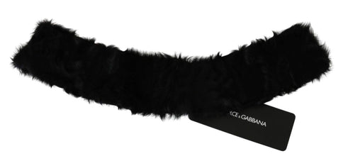 Black Fur Neck Collar Wrap Lambskin Scarf Dolce & Gabbana
