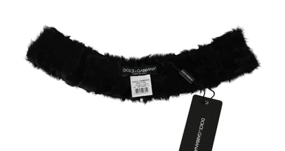 Black Fur Neck Collar Wrap Lambskin Scarf Dolce & Gabbana