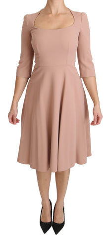Pink 3/4 Sleeves A-line Viscose Dress Dolce & Gabbana