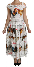 White Rooster Sheath Midi Cotton Dress Dolce & Gabbana