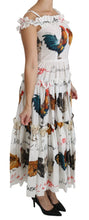 White Rooster Sheath Midi Cotton Dress Dolce & Gabbana