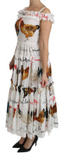 White Rooster Sheath Midi Cotton Dress Dolce & Gabbana