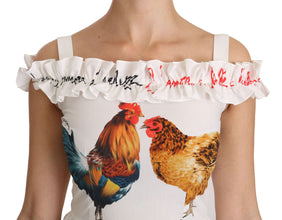 White Rooster Sheath Midi Cotton Dress Dolce & Gabbana