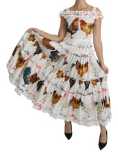 White Rooster Sheath Midi Cotton Dress Dolce & Gabbana