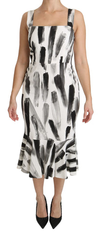 White Black Printed Sheath Midi Viscose Dress Dolce & Gabbana