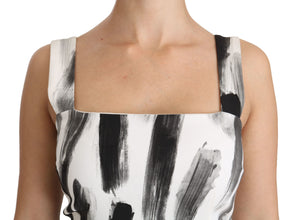 White Black Printed Sheath Midi Viscose Dress Dolce & Gabbana