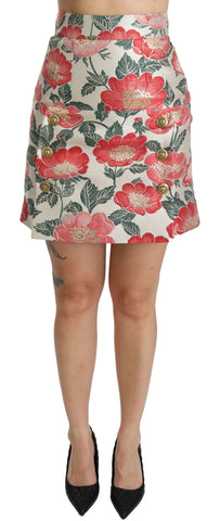 White Green Red Floral High Waist Mini Skirt Dolce & Gabbana