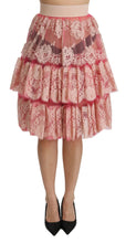 Pink Lace Layered High Waist Knee Length Skirt Dolce & Gabbana