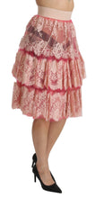 Pink Lace Layered High Waist Knee Length Skirt Dolce & Gabbana