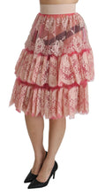 Pink Lace Layered High Waist Knee Length Skirt Dolce & Gabbana