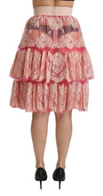Pink Lace Layered High Waist Knee Length Skirt Dolce & Gabbana