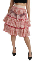 Pink Lace Layered High Waist Knee Length Skirt Dolce & Gabbana