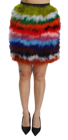 Red Blue High Waist Mini Feather Skirt Dolce & Gabbana