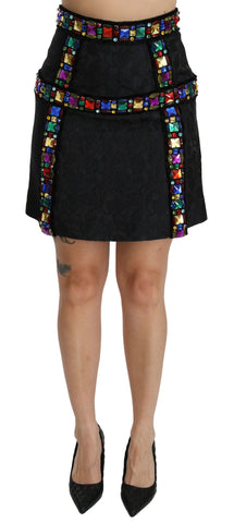 Black Crystal Embellished High Waist Skirt Dolce & Gabbana