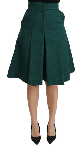 Green Pleated A-line High Waist Cotton  Skirt Dolce & Gabbana