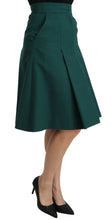 Green Pleated A-line High Waist Cotton  Skirt Dolce & Gabbana