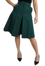Green Pleated A-line High Waist Cotton  Skirt Dolce & Gabbana
