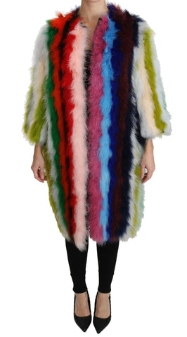 Multicolor Turkey Feather Cape Fur Coat Dolce & Gabbana