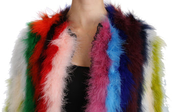 Multicolor Turkey Feather Cape Fur Coat Dolce & Gabbana
