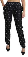 Black Printed Mid Waist Skinny Silk Pants Dolce & Gabbana