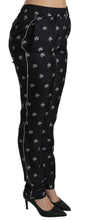 Black Printed Mid Waist Skinny Silk Pants Dolce & Gabbana