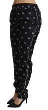 Black Printed Mid Waist Skinny Silk Pants Dolce & Gabbana