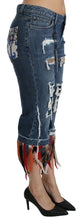Blue Feathers Low Waist Cropped Cotton Jeans Dolce & Gabbana