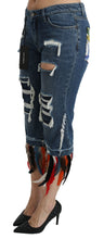 Blue Feathers Low Waist Cropped Cotton Jeans Dolce & Gabbana