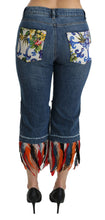 Blue Feathers Low Waist Cropped Cotton Jeans Dolce & Gabbana