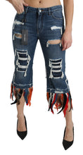 Blue Feathers Low Waist Cropped Cotton Jeans Dolce & Gabbana