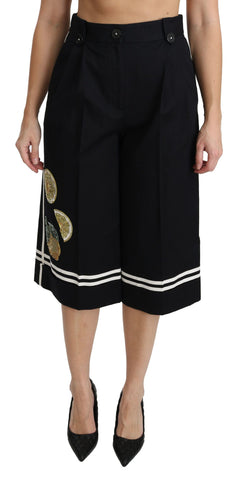 Black Lemon Embellished Palazzo Cropped Pants Dolce & Gabbana