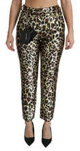 Brown Leopard Sequined High Waist Pants Dolce & Gabbana