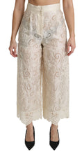 Cream Lace High Waist Palazzo Cropped Pants Dolce & Gabbana