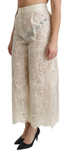 Cream Lace High Waist Palazzo Cropped Pants Dolce & Gabbana