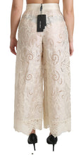 Cream Lace High Waist Palazzo Cropped Pants Dolce & Gabbana