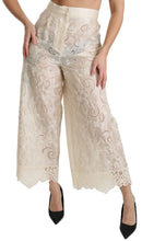 Cream Lace High Waist Palazzo Cropped Pants Dolce & Gabbana