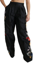 Black Brocade Floral Sequined Beaded Pants Dolce & Gabbana