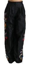 Black Brocade Floral Sequined Beaded Pants Dolce & Gabbana