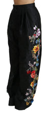 Black Brocade Floral Sequined Beaded Pants Dolce & Gabbana