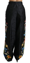 Black Brocade Floral Sequined Beaded Pants Dolce & Gabbana