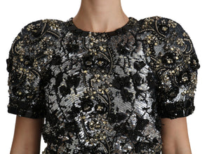 Black Sequined Crystal Embellished Top Blouse Dolce & Gabbana