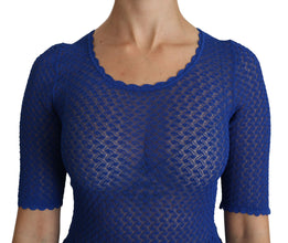 Blue See Through Round Neck Top Viscose Blouse Dolce & Gabbana